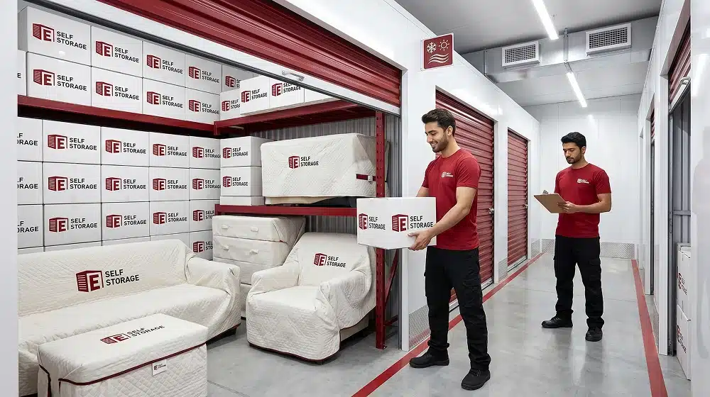 Climate-controlled storage protecting stored belongings